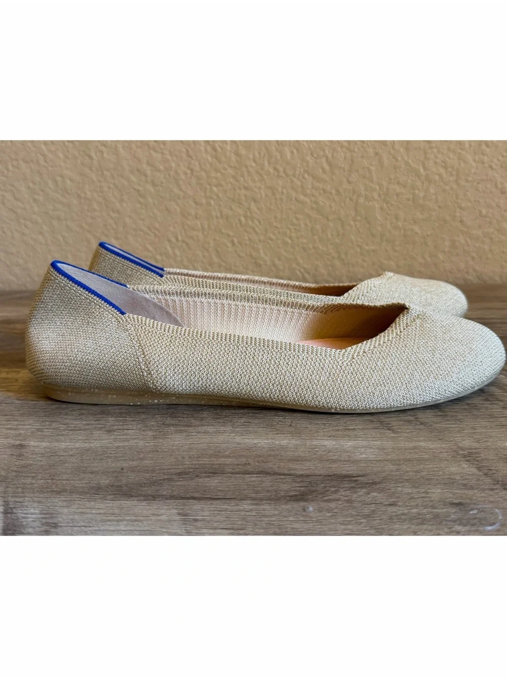 Rothy’s The Flats Round Toe Gold Metallic With Pink Insoles Womens Size 11.5